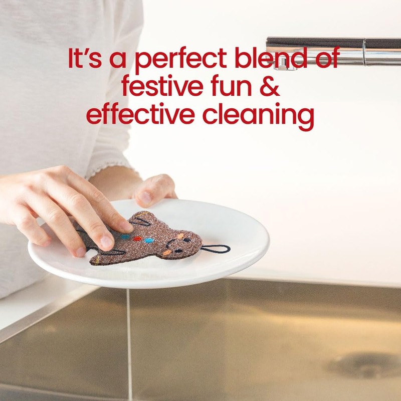 Vigar Gingerbread Man Scrubber Sponge – 3 Pack, Seasonal Design,