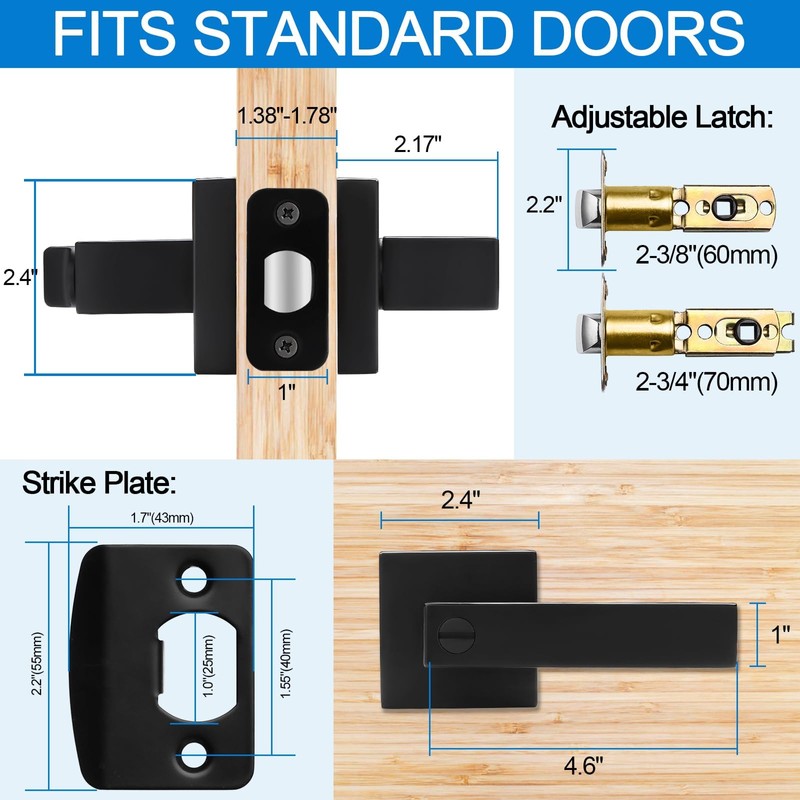 Hasmikit 5 Pack Matte Black Door Handles Privacy Door Levers,