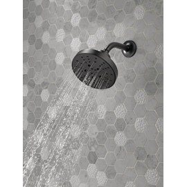 Delta Faucet 5-Spray Shower Head with H2Okinetic Technology, Matte Black Raincan Shower Head, Round Shower Head, Delta Rain Shower Head, Water Saving Shower Head, Matte Black 52668-BL 1.75 GPM