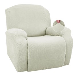 JIVINER Super Stretch Recliner Chair Covers 4 Pieces Sofa Slipcover for Reclining Chair Spandex Soft Recliner Slipcover with Pockets Recliner Furniture Protector (Recliner, Natural)