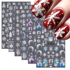 Christmas Nail Art Stickers 3D Self-Adhesive Winter Snowflake Nail Art Decal Cute Elk Gingerbread Man Design Nail Decoration Light Ball Christmas Tree Nail Art Supplies for Women Festival Nail Decor