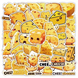 Pack of 50 Cheese Stickers Pack Cheese Sticker Set Waterproof Vinyl Stickers for Laptop Children Cars Motorcycle Bicycle Skateboard Luggage Suitcase Computer Sticker Graffiti Decal