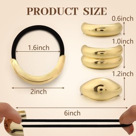 3PCS Metal Hair Ties, Elastic Gold Hair Ties for Think Hair, Elegant and Durable Geometric Design, Stretchy and Non-Damage, Gold Hair Accessories Ponytail Holders, 3 Styles in Box