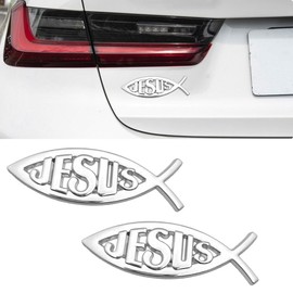 ZIMISI 2PCS Jesus Fish Car Decal Sticker, 3D Chrome Metal Fish Emblem Decal, Waterproof Car Bumper Window Symbol Sticker, Auto Decoration Accessories for Cars Trucks Motorcycles (Silver)
