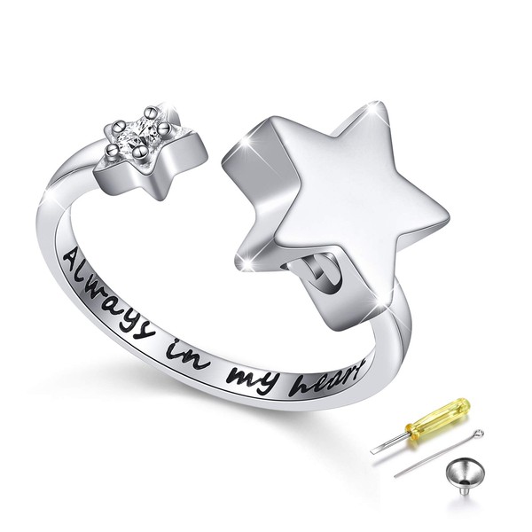 S925 Sterling Silver Always In My Heart Cremation Urn Ring