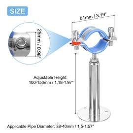 QUARKZMAN 4 pieces pipe bracket, stainless steel wall mount, ceiling mount, pipe bracket, height adjustable 100-150 mm for outer diameter pipe 38-40 mm