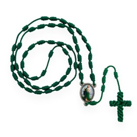Our Lady of Guadalupe St Jude Green Twine Braided Knotted Medal Rosary Necklace Scapular Virgen de Guadalupe San Judas Rosario Escapulario Catholic Gift
