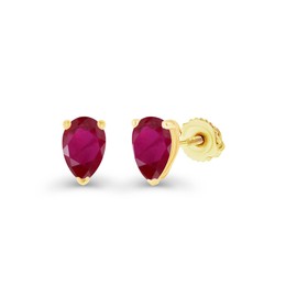 Yellow Gold Plated 925 Sterling Silver 5x3mm Pear Cut Natural Ruby July Birthstone Screwback Stud Earrings