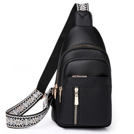 I IHAYNER Small Sling Bag for Women Vegan Leather Fanny Pack Crossbody Bag for Women Casual Daypack for Travel Chest Bag Black