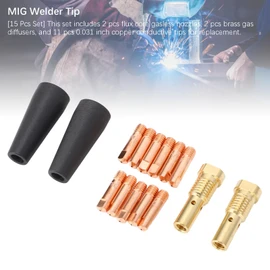 15 Pcs Set Flux Core Gasless Nozzle Tips Kit, for Century FC90 80GL, Forney Easy Weld 261, 308, 306 Flux Cored Wire MIG Welders, Ti Easy Flux 125 (Gasless) Welders