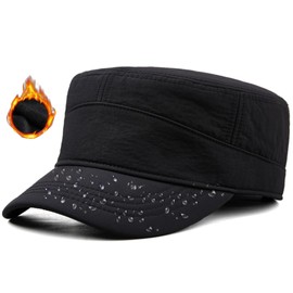 Pyrafox Men's Waterproof Army Cap M-XXL Large Head Military Hat, Black (fleece lining)