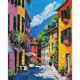 Italian Town Paint by Numbers Kits for Adult Beginners, Mediterranean Style Street Painting Set Italy Tuscan Canvas Painting with Brushes and Acrylic for Home Decor Without Framed 16'' x 20''