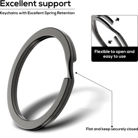 MZOYOURO 30 Key Rings Black, 25 mm Stainless Steel Key Ring for DIY, Car Keys, Craft Ornaments, with 1 Blue Screwdriver