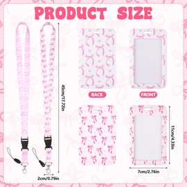 Haiabei 2PCS Pink Bow ID Badge Holders with Retractable Reel Clip Breakaway Lanyards White Pink Card Protector Case Cute Office Accessories for IDs, Work permits and Access Cards for Women