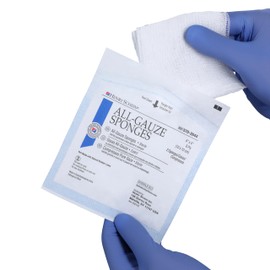 Henry Schein Premium 100% Cotton All-Gauze Sponge 4x4" 8 Ply Sterile Square for Wound Care & Home First Aid Kits - 50/Box