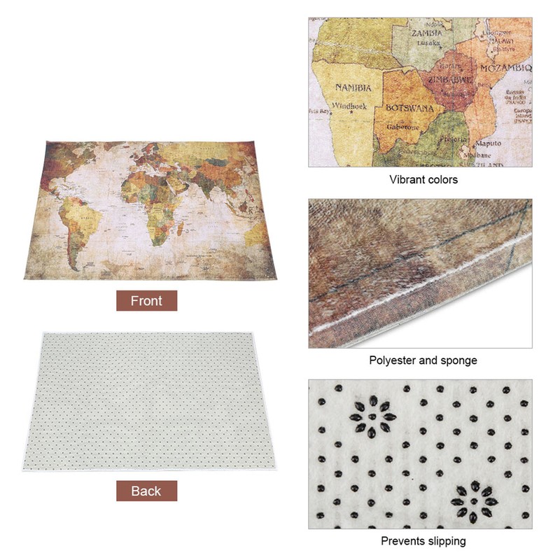 World Map Rug Anti Slip Floor Mat Soft Area Rug