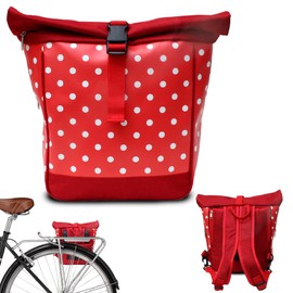 Ikuri Small Combination Bicycle Bag / Backpack 20-26 Inch for Children Folding Bikes Made of Tarpaulin - Lunares Model Red