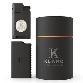 KLARO Triple Torch Lighter and Guillotine Cutter - Protective Lighter Cover, Manual Straight Cut – Black Powder-Coated Finish – Lighter for Men