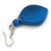 Diamond Shape Blue Painted Wood Drop Earrings - 60mm L
