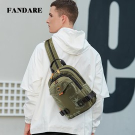 FANDARE Chest Bag Sling Bag School Backpack Sports Bag Men Women School Bag Shoulder Bags Crossover Backpack Shoulder Bag Outdoor Travel Daypacks with Headphone Hole & Removable Shoulder Strap, Green,