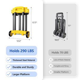 KEDSUM Folding Hand Truck, 290 lbs Dolly Cart with Wheels, Collapsible Hand Truck Dolly, Foladable Utility Cart Lightweight and Portable Luggage Cart for Airport Travel, Moving and Office Use, Yellow