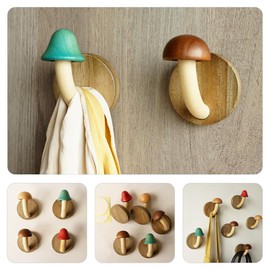 PRETYZOOM 4pcs Wooden Coat Hook Adhesive Towel Wall Hooks Mushroom Farmhouse Hooks for Wall Clothes Hook Ordinary Decorative Fun Hat Hanger
