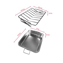 VBOYL 16" Premium Stainless Steel Roaster Pan Set with Baking & V-Shaped Racks - Heavy Duty, Healthy & Dishwasher Safe for Turkey, Chicken