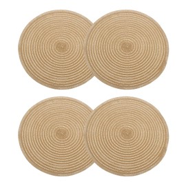 sourcing map 4pcs Round Braided Placemats 12" Non-Slip Round Table Mats for Dining Tables Washable Heat Insulation Woven Placemats Indoor Outdoor for Family Holiday Dinner, Tawny