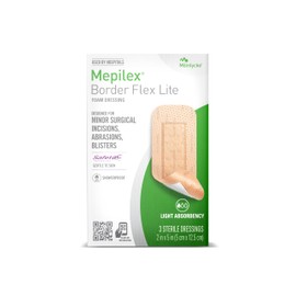Mepilex Border Flex Lite 2 x 5in (5x12.5 cm) Hospital Grade Dressings for Minor Surgical Incisions, Abrasions and Blisters for up to Several Day Use