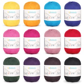 Katech 1OO% Cotton Yarn for Crocheting-12 * 45g/175yd, Baby Cotton Yarn Set