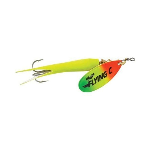 Mepps Flying C Treble Hook Fishing Lure, 7/8-Ounce, Hot Chartreuse Sleeve/Hot Fire Tiger Blade