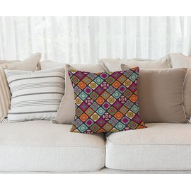 Decorative Bohemian Pillow Covers 18 x 18 inch, Colorful Paisley Tribal Pattern Decor Flower Throw Pillow Covers Linen Cushion Case for Living Room Couch Sofa Patio Outdoor Home Decor