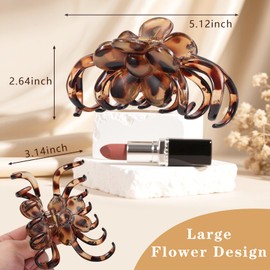 4Pcs Large Tortoise Shell Claw Clips for Thick Hair, Leopard Print Flower Hair Clips for Women Girls, 5 Inch Strong Grip Jumbo Claw Clip, Non - Slip Jaw Clip Stylish Hair Accessories