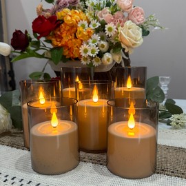 Sanmli 6pcs Flameless LED Candles Flickering with Remote and Timer, Battery Operated Pillar Candles Warm White Light, Gray Acrylic Shell (D: 3.15" x H: 4" 5" 6")