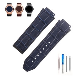 MMBAY Big Bang Leather 25mm Watch Bands Replacement Fit for Hublot Big Bang 19mm*25mm*22mm Watch Strap Wirstband Bracelet For Men and Women(without metal buckle) (Navy Blue Leather Navy Blue line, 19mm*25mm*22mm)