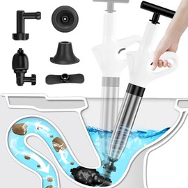 LADYSONS Toilet Unblocker Heavy Duty, Toilet Plunger with 4 Replaceable Heads High Pressure Plunger Kit with Visual Barometer for Unblocking Bathtub, Shower, Floor,Drain and Pipe Clog(White)