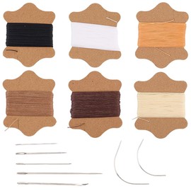CABODYALS 6 Bundles 6 Colours 120M Waxed Cotton Cord Kit Wax Beading Coated String Round Threads Leather Upholstery Cords Repair Iron Needle for Bracelet Making Hand Stitching Diy Craft Supplies