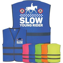Corporate Togs Kids Children's Equine SLOW YOUNG RIDER Printed Vest - Horse Safety Vest, High Visibility, 2 Bands of Reflective Trim | Protective Safety Wear