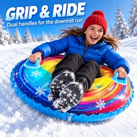 Heavy Duty Inflatable Snow Tube with Dual Handles, Thickened PVC Winter Sled for Outdoor Snow Tubing