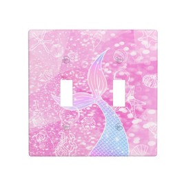 Cute Mermaid Tail Light Switch Cover Decorative Double Toggle Wall Plate Purple Pink Outlet Cover For Girls Room Decor