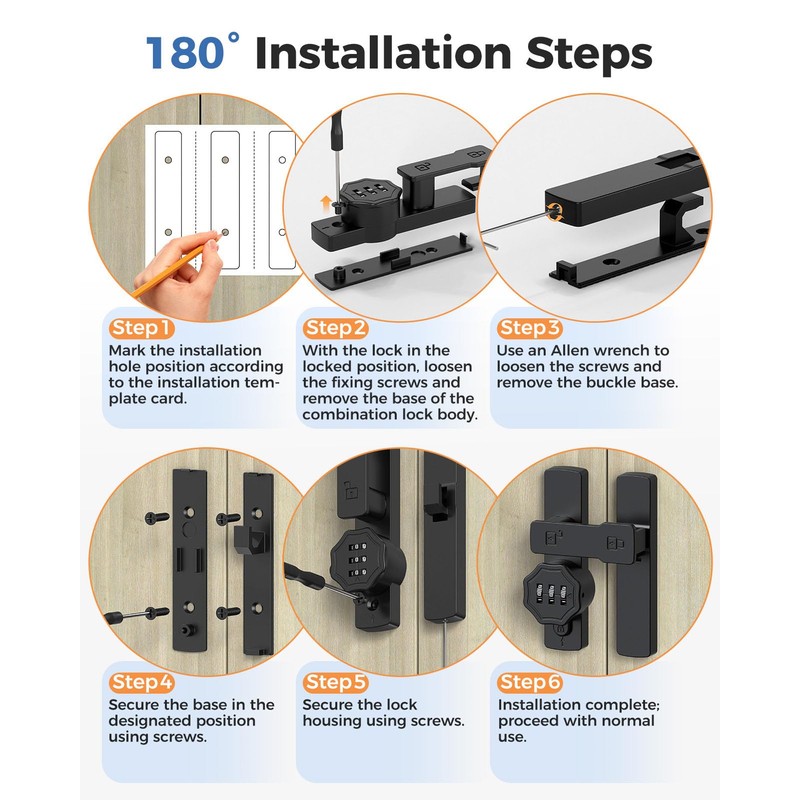 BiceNoning 90/180 Degree Barn Door Lock, Flip Combination Latch Lock,