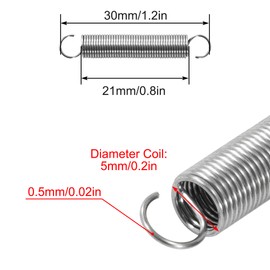 GUNGY Tension Springs with Hooks Stainless Steel Tension Spring 30 mm Outer Diameter 5 mm Wire Diameter 0.5 mm Maximum Tensile Force 0.43 kg 0.5 x 5 x 30 mm Pack of 20