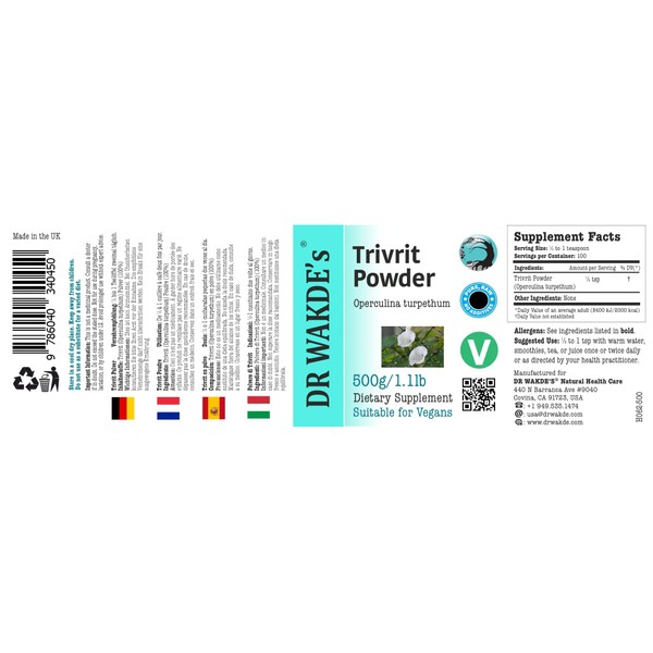 DR WAKDE'S Trivrit Powder (Operculina turpethum) - 1Kg (2.2lb) |