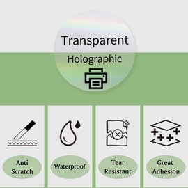 2" Round Transparent Thermal Label Stickers, Holographic Clear Self-Adhesive Direct Thermal Labels, Perforation Line Design& Waterproof- 300 Sheets