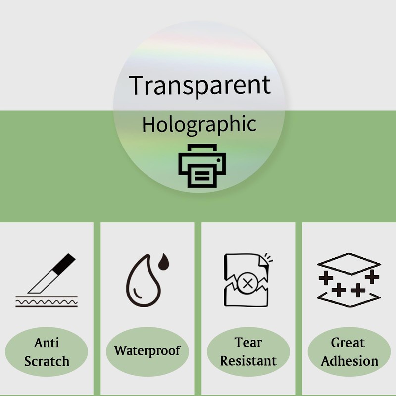 2" Round Transparent Thermal Label Stickers, Holographic Clear Self-Adhesive Direct
