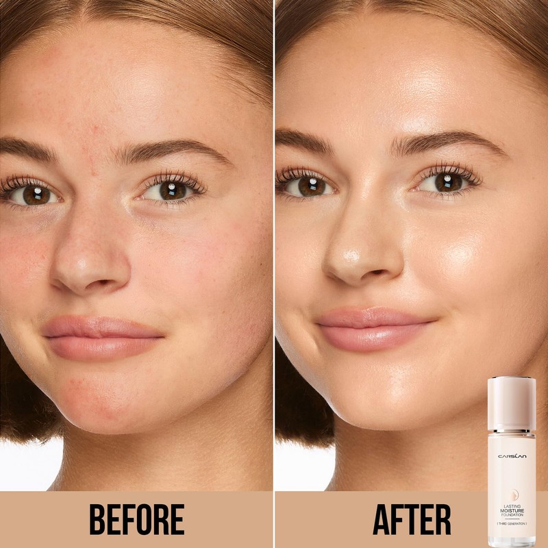 CARSLAN Lasting Moisture Foundation, 24H Longlasting Medium Coverage Dewy Finish
