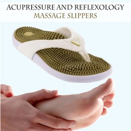 Kenkoh Premium Acupressure And Reflexology Massage Slippers For Men And Women Japanese Technology Flip-Flop Foot Massaging Arch Support Slipper (White, 8 Women/7 Men)