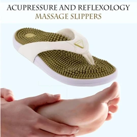 Kenkoh Premium Acupressure And Reflexology Massage Slippers For Men And Women Japanese Technology Flip-Flop Foot Massaging Arch Support Slipper (White, 8 Women/7 Men)