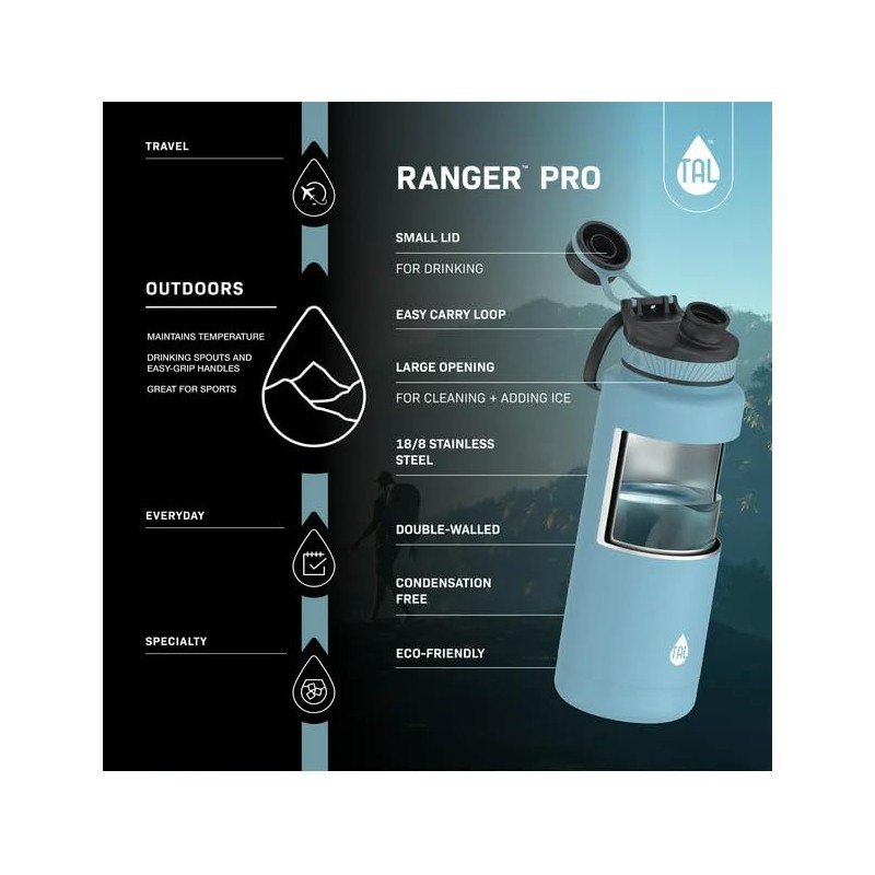 Tal Stainless Steel Ranger Water Bottle 40 fl oz (Pink)