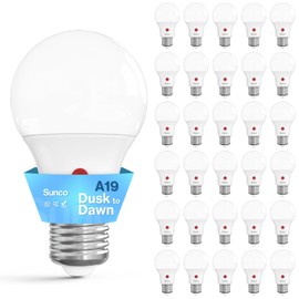 Sunco 30 Pack Dusk to Dawn LED Outdoor Light Bulb A19, Photocell Automatic for Exterior Lighting, 800 LM, 9W (60W Eqv.), 6000K Daylight Deluxe, Auto On/Off Sensor, IP65 Rated UL.